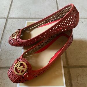 Michael Kors Leather Fulton Moc Red Sienna Flats Women’s 8M Pre-Owned with Box